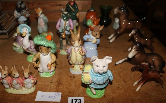 11 Beatrix Potter figures, 4 Beswick horses, etc